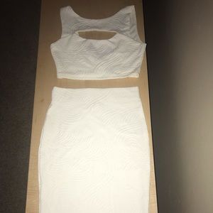 White Two Piece Set - Crop Top and Midi Skirt